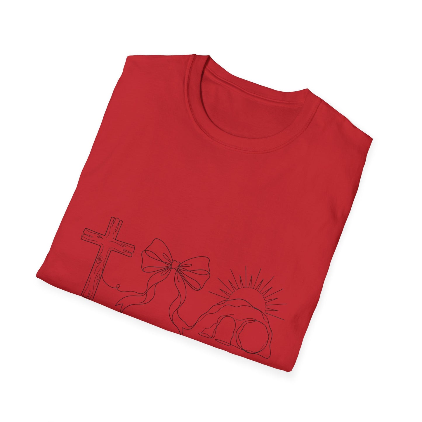 Easter 'He is Risen' Christian T-Shirt — Cross, Crown & Empty Tomb Design