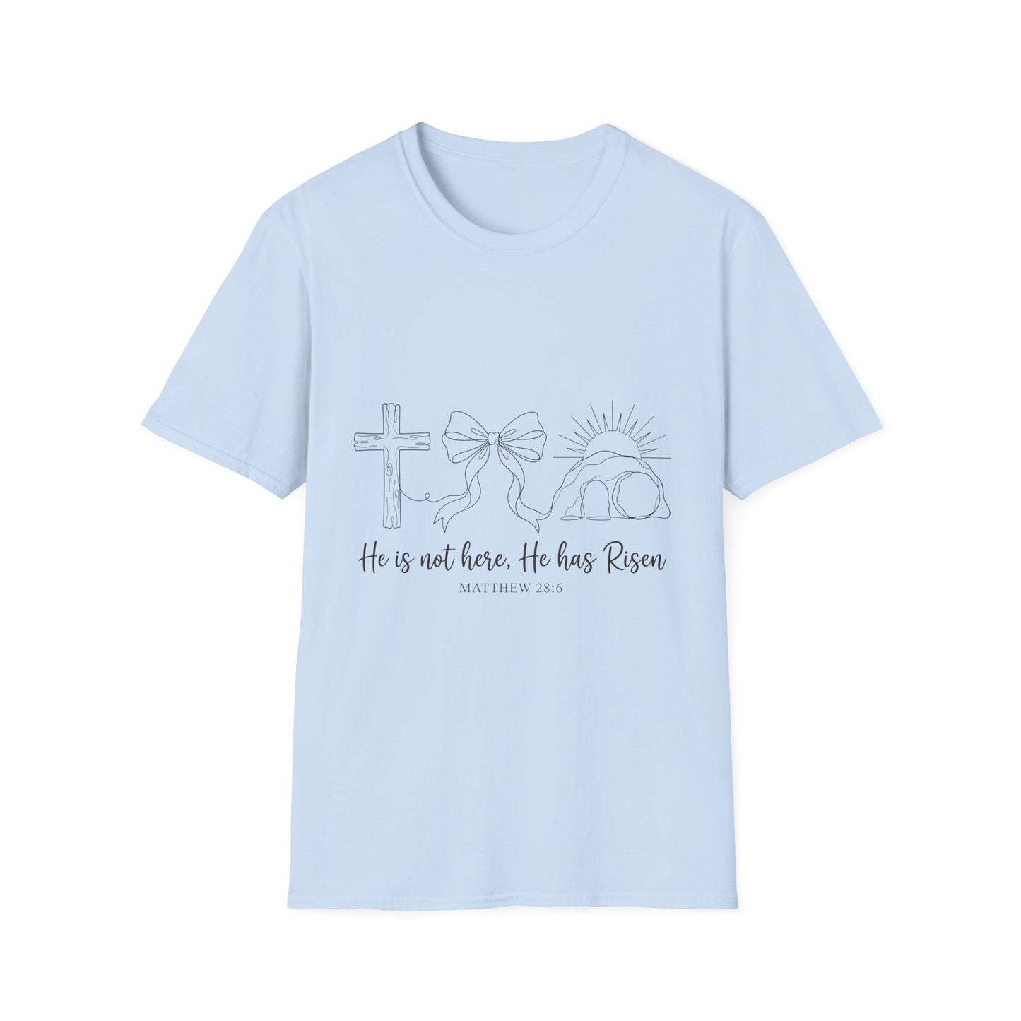 Easter 'He is Risen' Christian T-Shirt — Cross, Crown & Empty Tomb Design