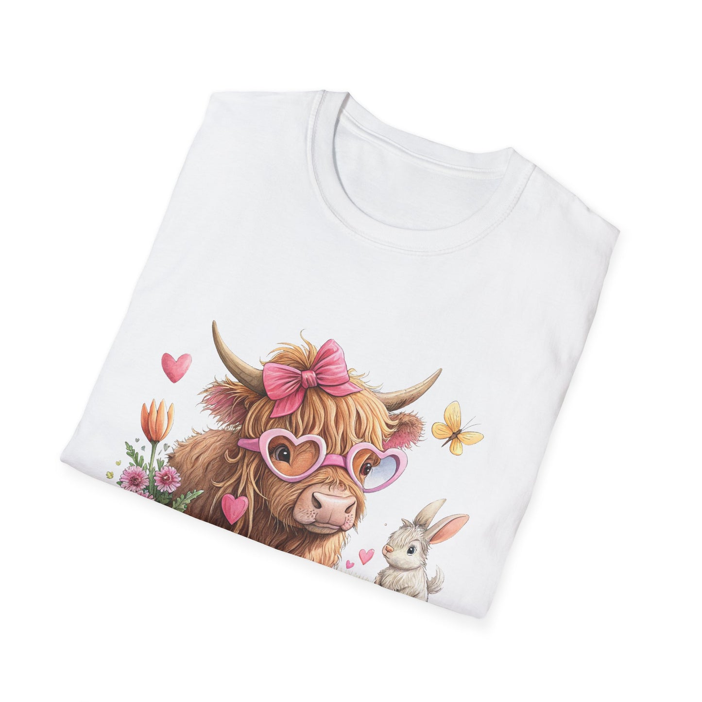 Easter Highland Cow T‑Shirt — Cute Spring Cow with Bunny & Eggs
