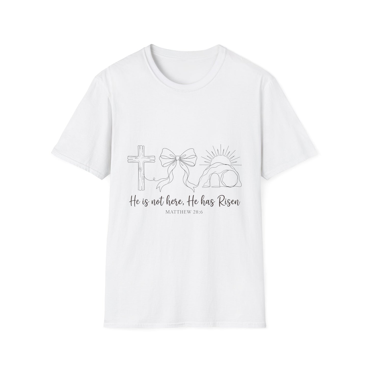 Easter 'He is Risen' Christian T-Shirt — Cross, Crown & Empty Tomb Design