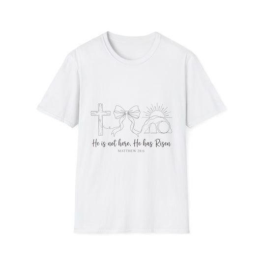 Easter 'He is Risen' Christian T-Shirt — Cross, Crown & Empty Tomb Design