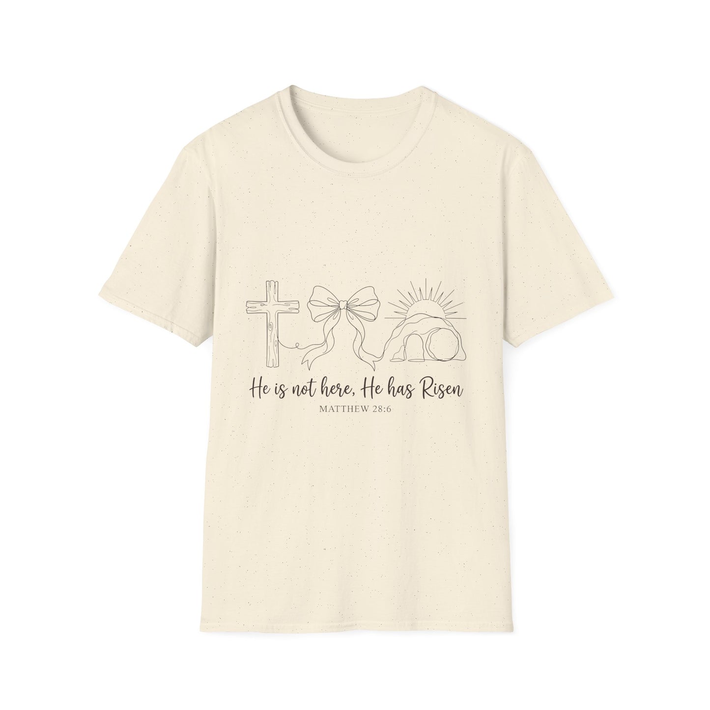 Easter 'He is Risen' Christian T-Shirt — Cross, Crown & Empty Tomb Design