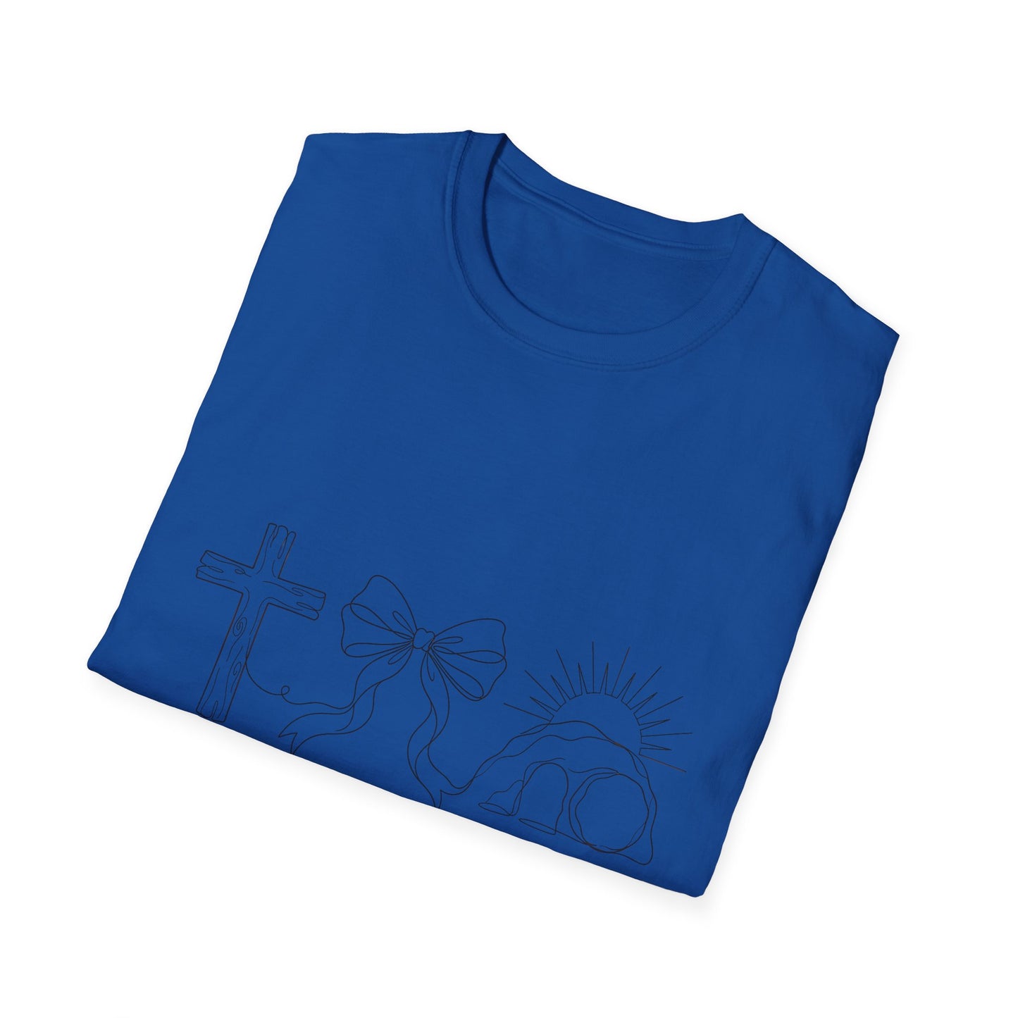 Easter 'He is Risen' Christian T-Shirt — Cross, Crown & Empty Tomb Design