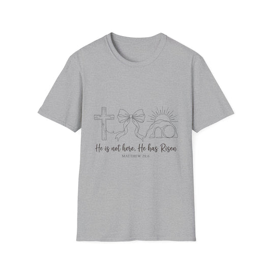 Easter 'He is Risen' Christian T-Shirt — Cross, Crown & Empty Tomb Design