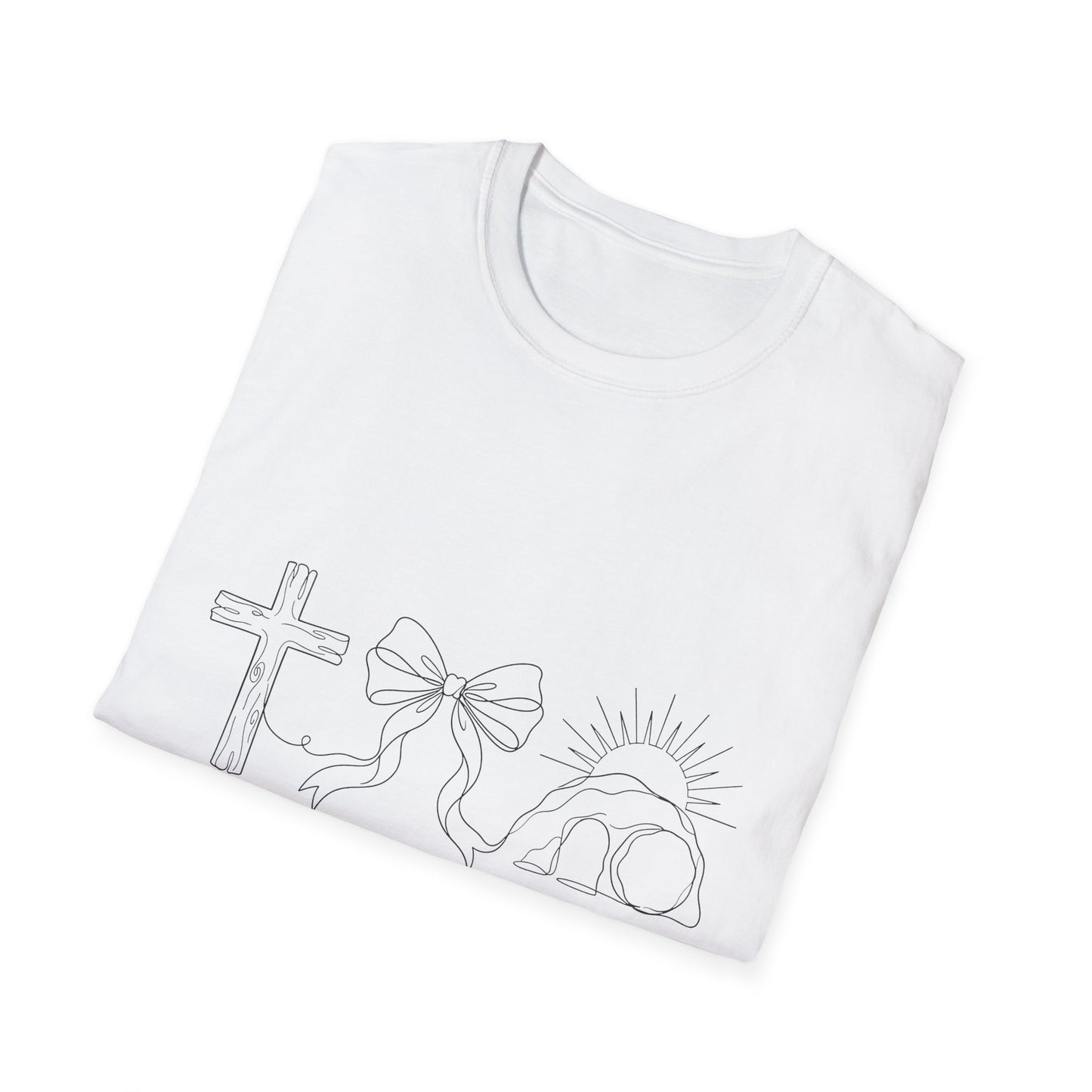 Easter 'He is Risen' Christian T-Shirt — Cross, Crown & Empty Tomb Design