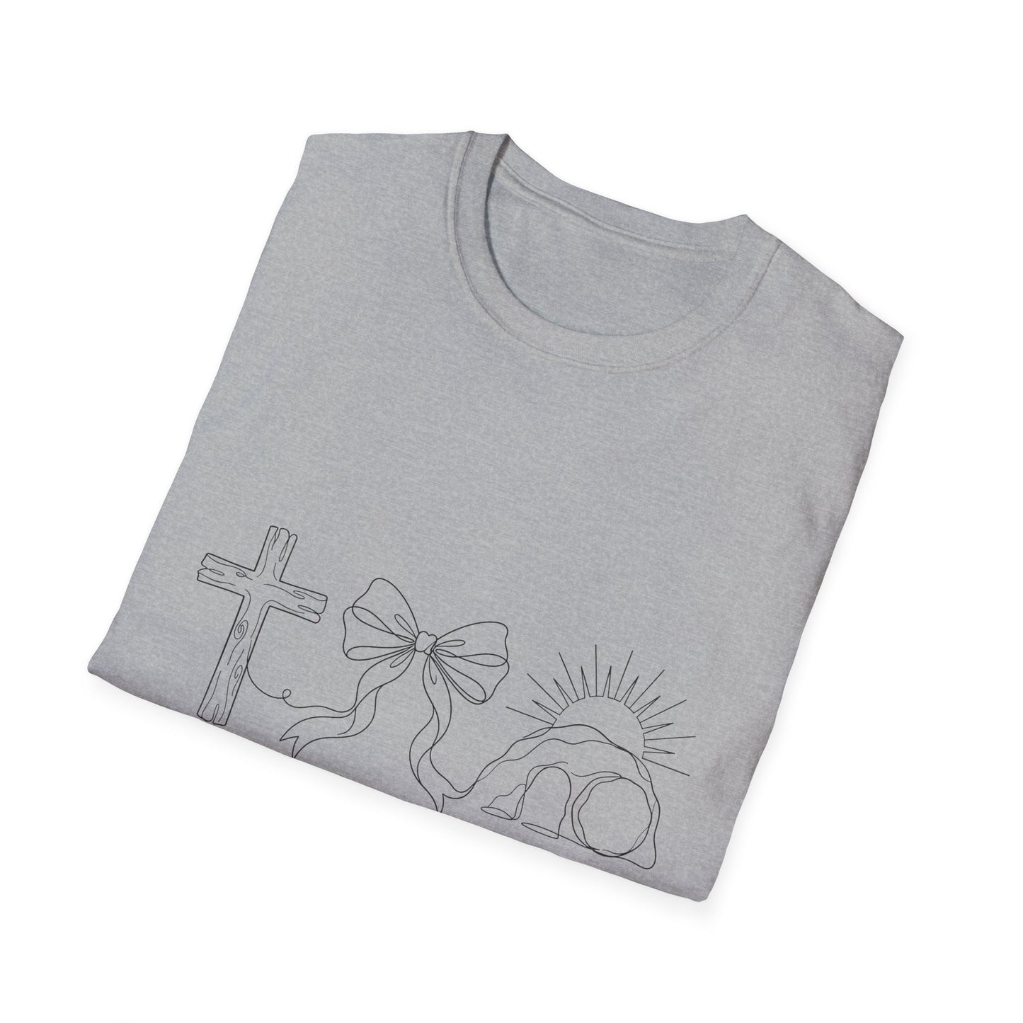 Easter 'He is Risen' Christian T-Shirt — Cross, Crown & Empty Tomb Design