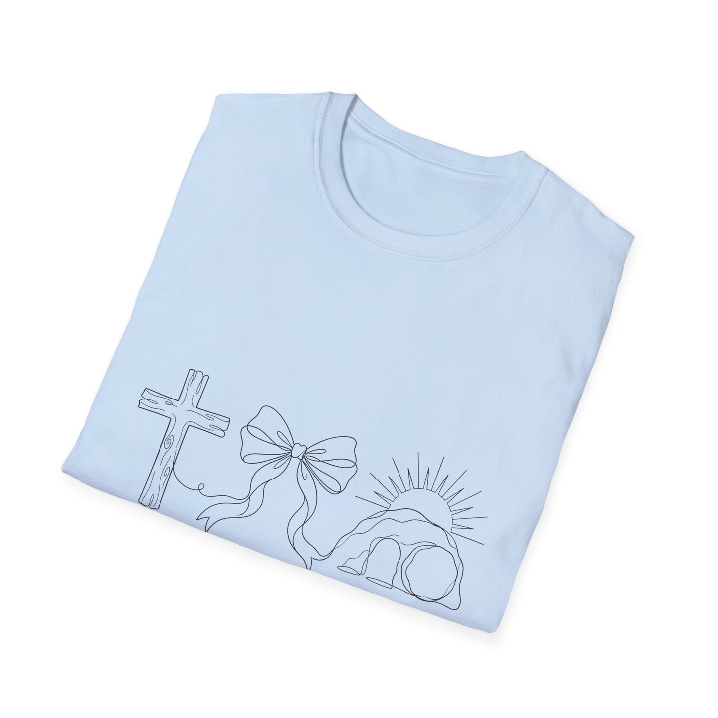 Easter 'He is Risen' Christian T-Shirt — Cross, Crown & Empty Tomb Design