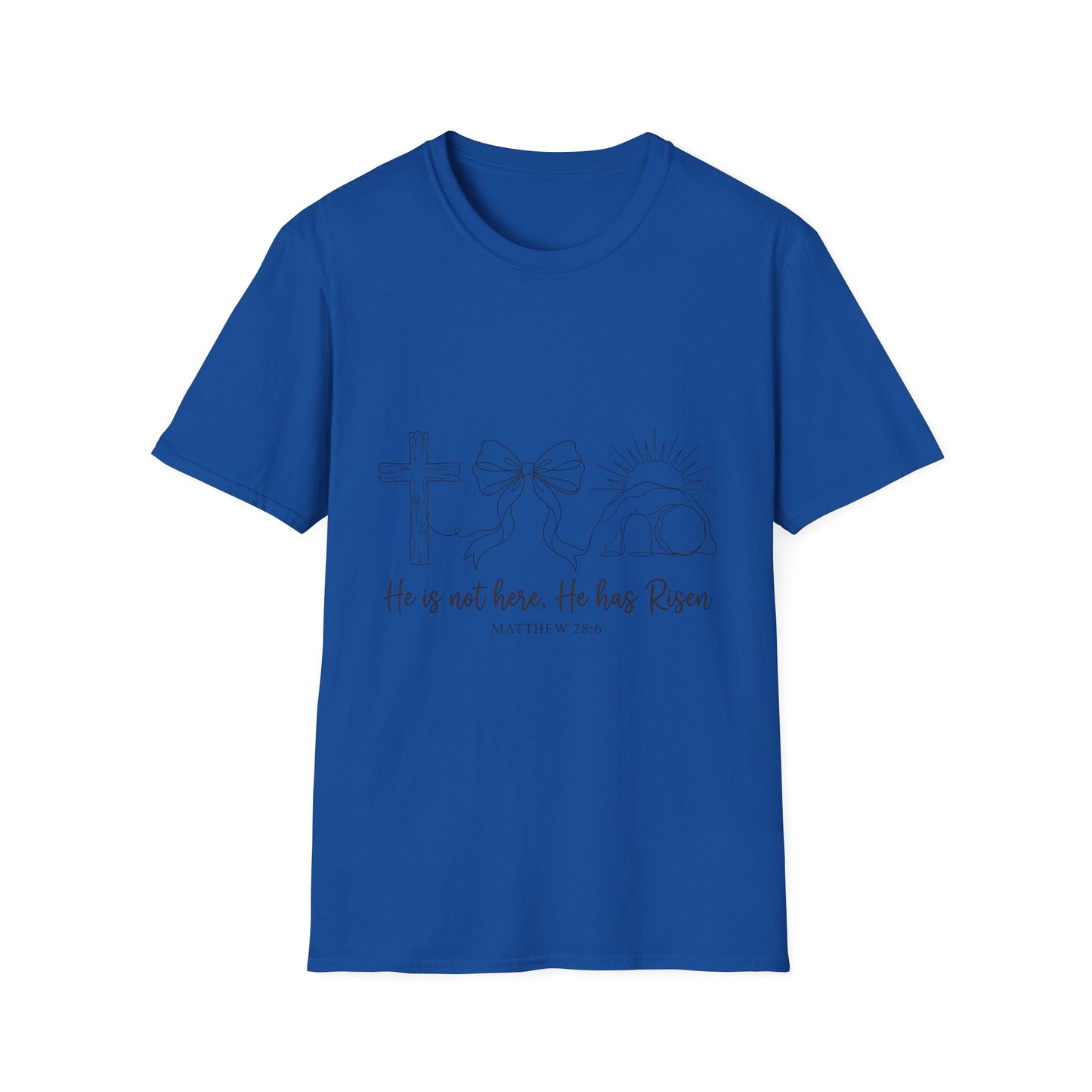 Easter 'He is Risen' Christian T-Shirt — Cross, Crown & Empty Tomb Design