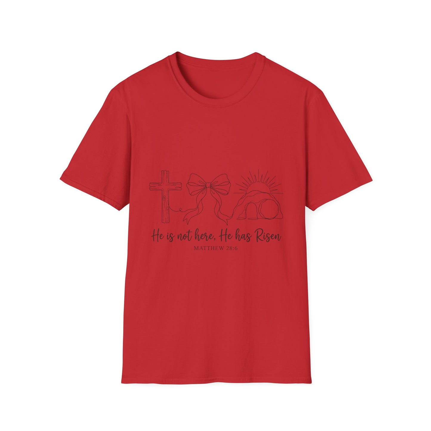 Easter 'He is Risen' Christian T-Shirt — Cross, Crown & Empty Tomb Design